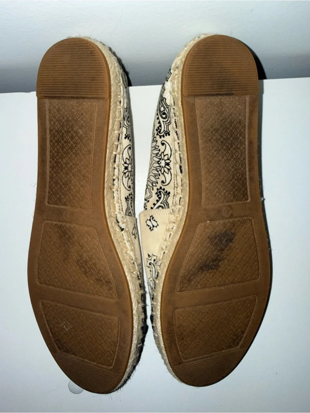 Tory Burch Cream & Black Paisley Espadrille Flats